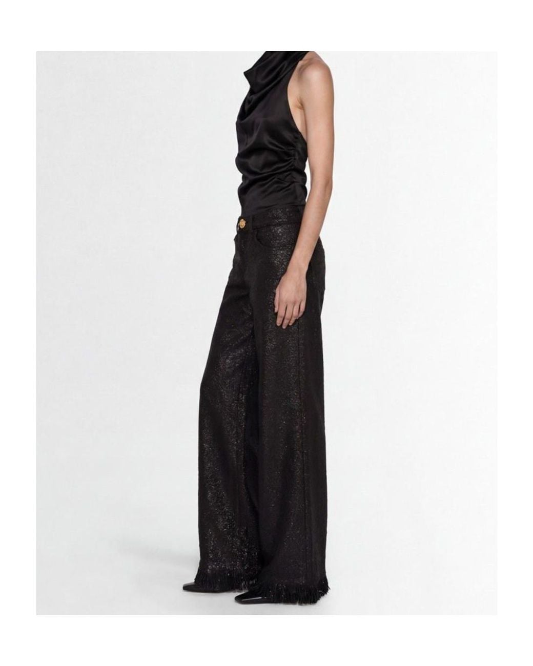 GIUSEPPE DI MORABITO Black Floral-Button Casual Trousers