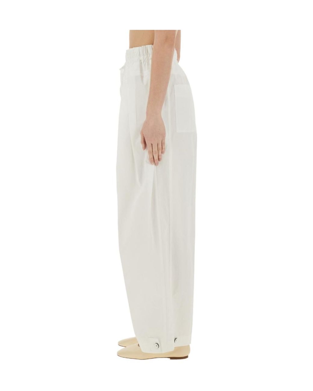 Jil Sander White Elasticated Waistband Pleated Trousers