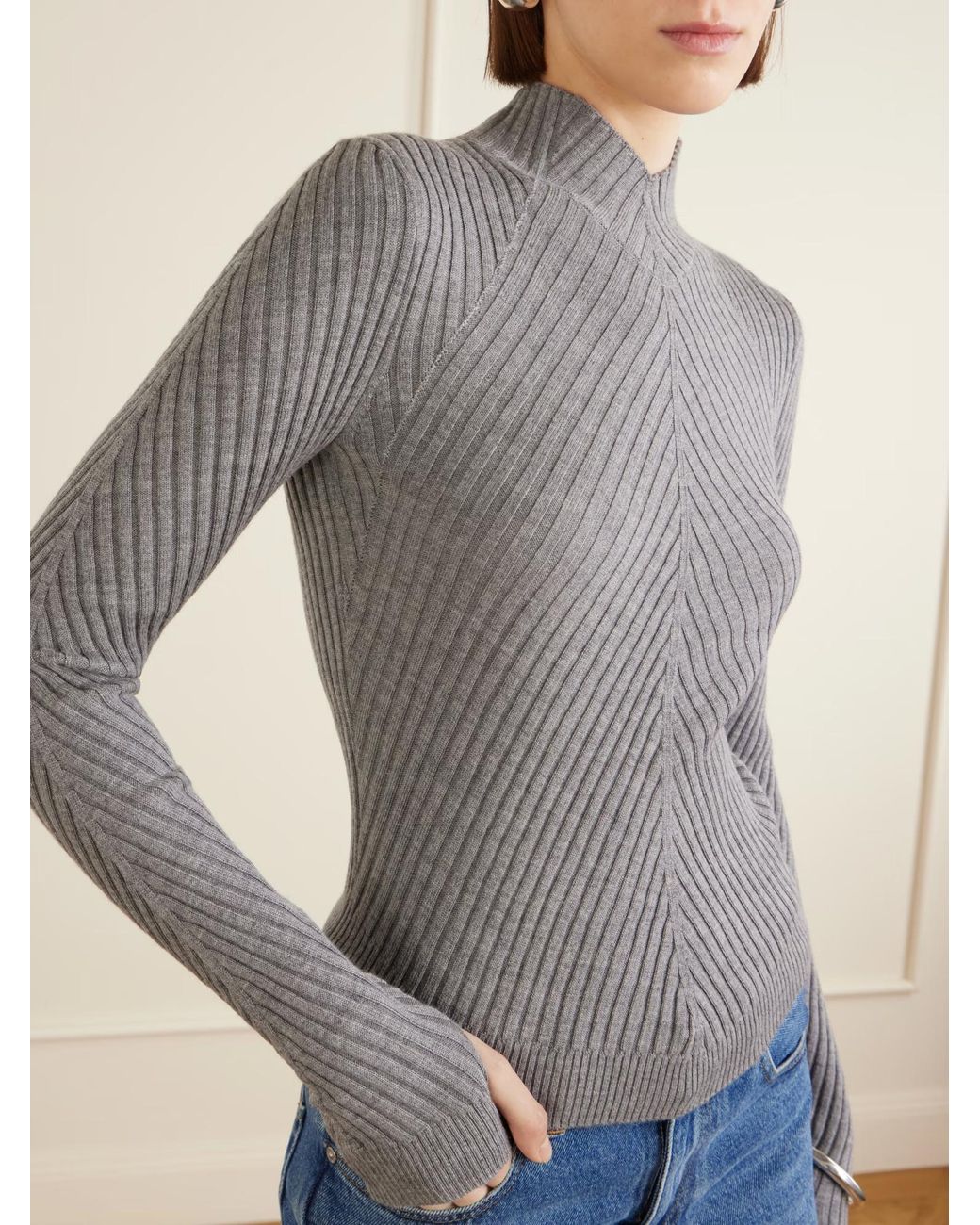 Victoria Beckham Gray Georgia Ribbed Merino Wool Sweater