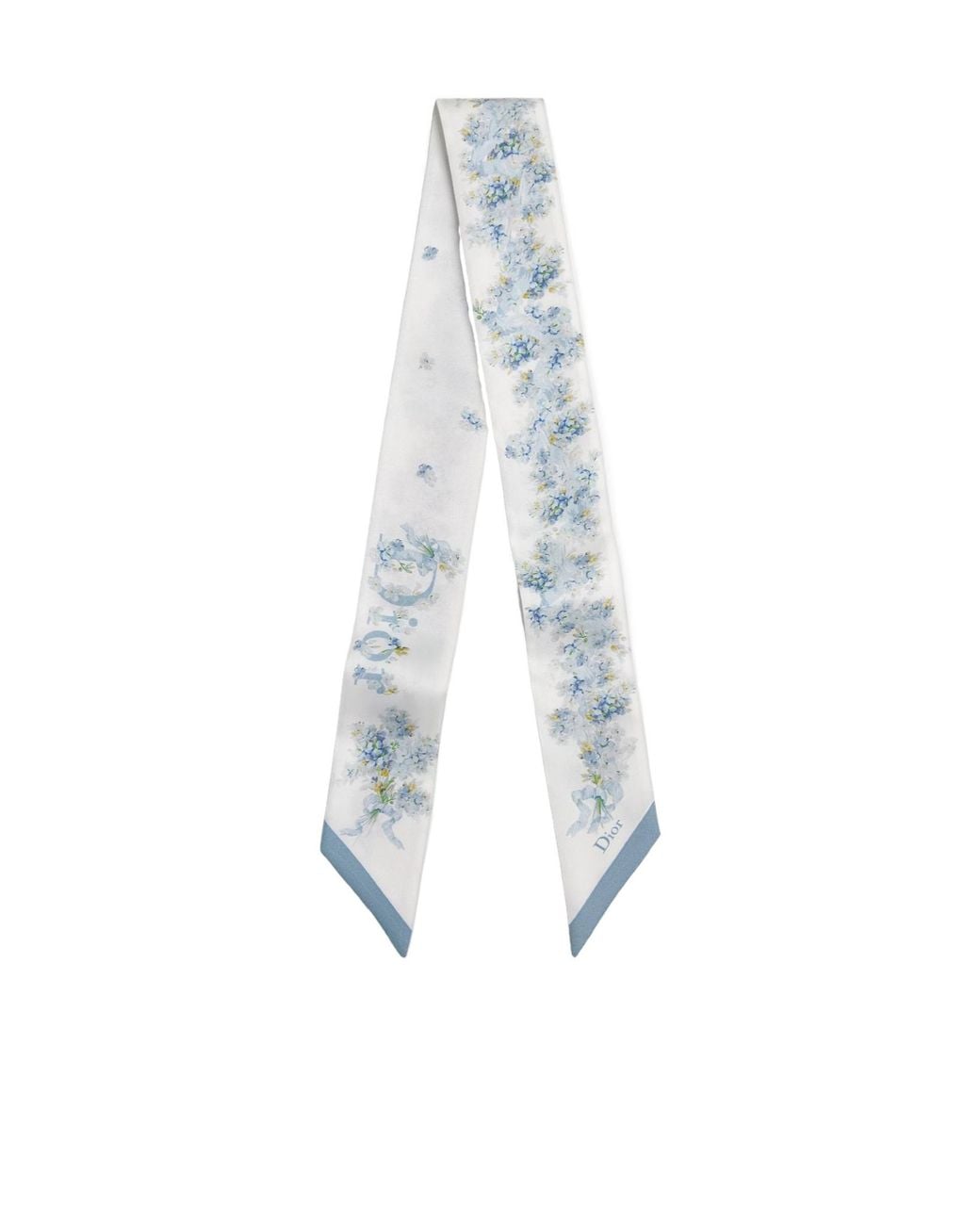 Dior White Floral Print Skinny Scarf