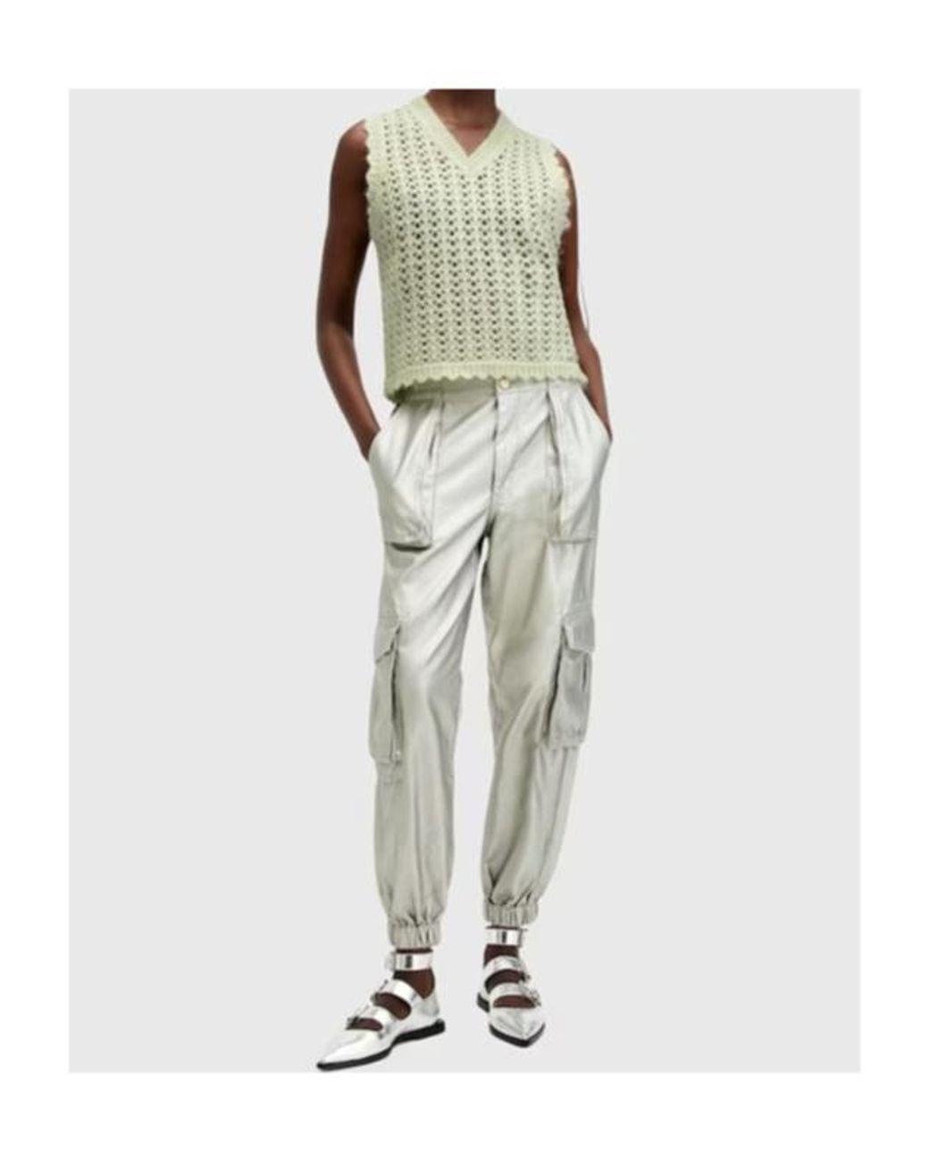 AllSaints Gray Vivian Open-Knit Tank Top