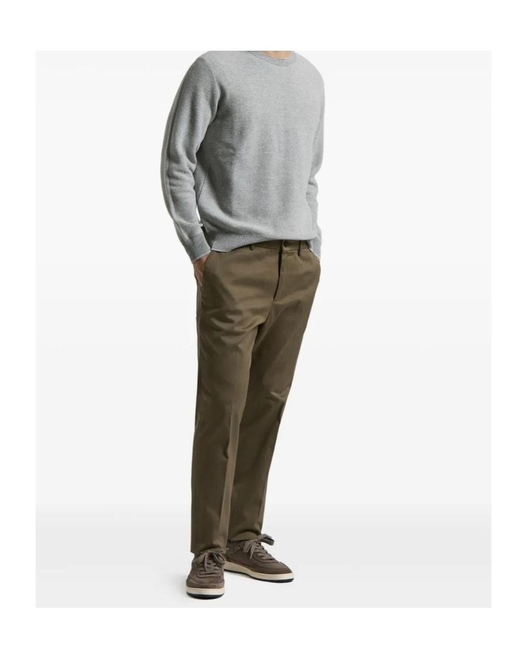 Peserico Gray Ribbed Crew-Neck Sweater for men