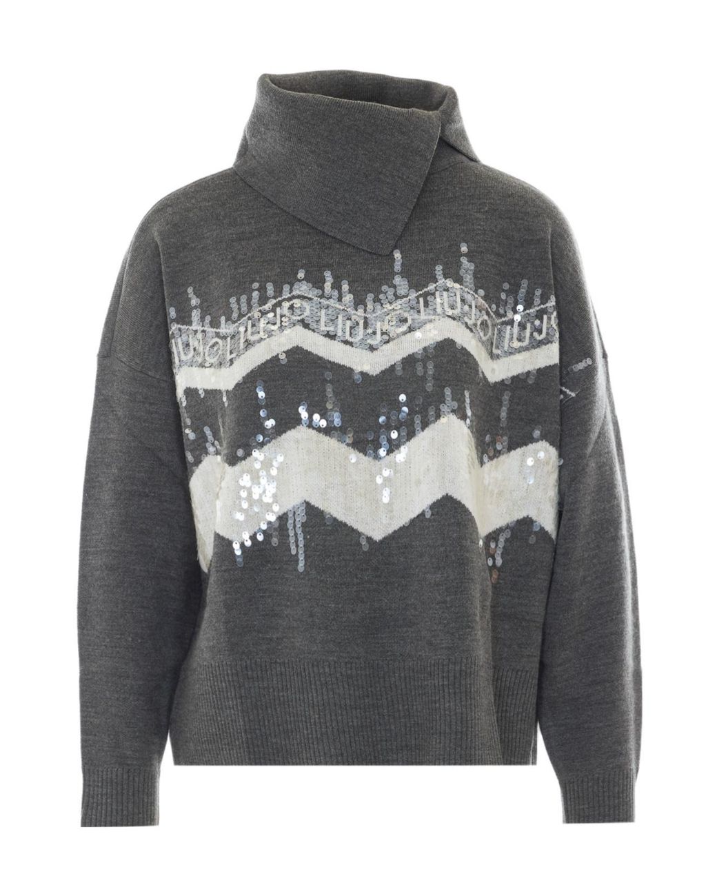 Liu Jo Gray Sequined Intarsia Knitted Sweater