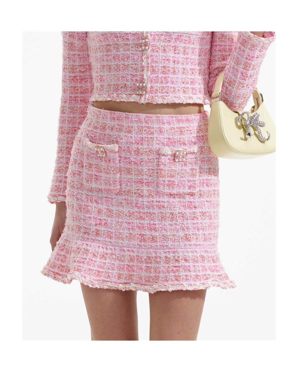 Self-Portrait Pink Flared Tweed Miniskirt