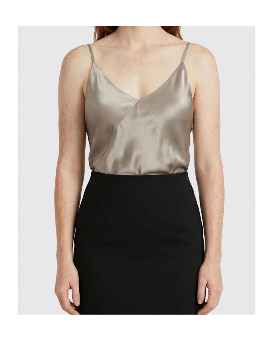 Max Mara Brown V-Neck Satin Top