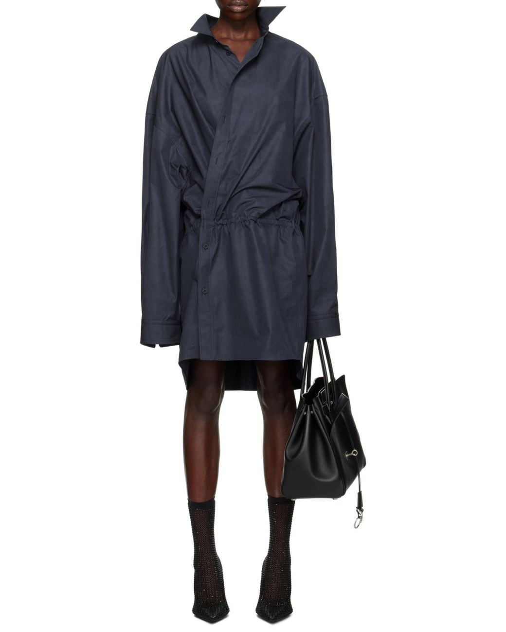 Balenciaga Blue Cotton Mini Shirt Dress