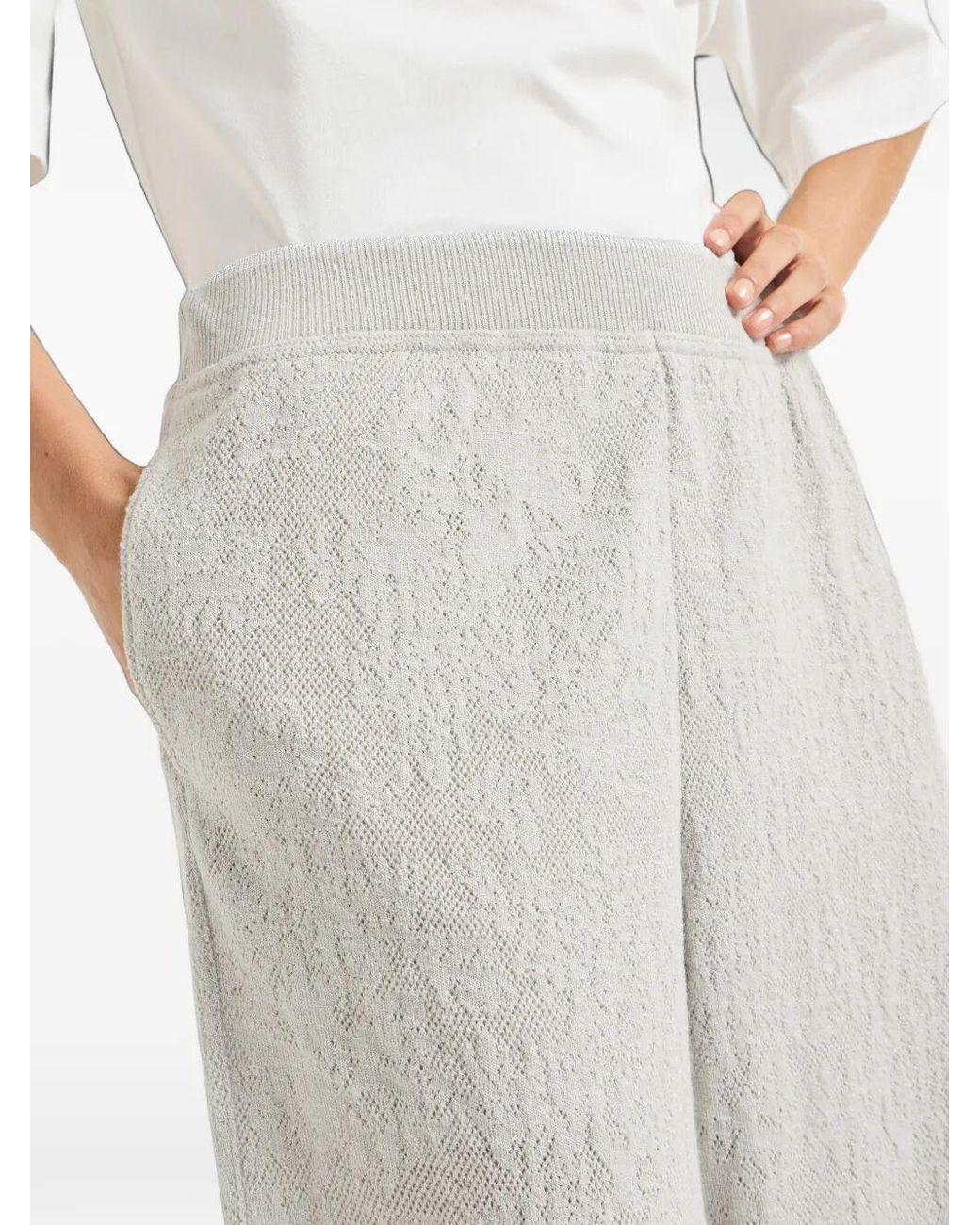 Brunello Cucinelli Gray Lace Flowers Jersey Track Trousers