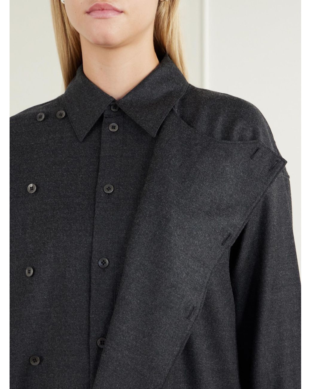 Tibi Black Wool-Blend Flannel Shirt