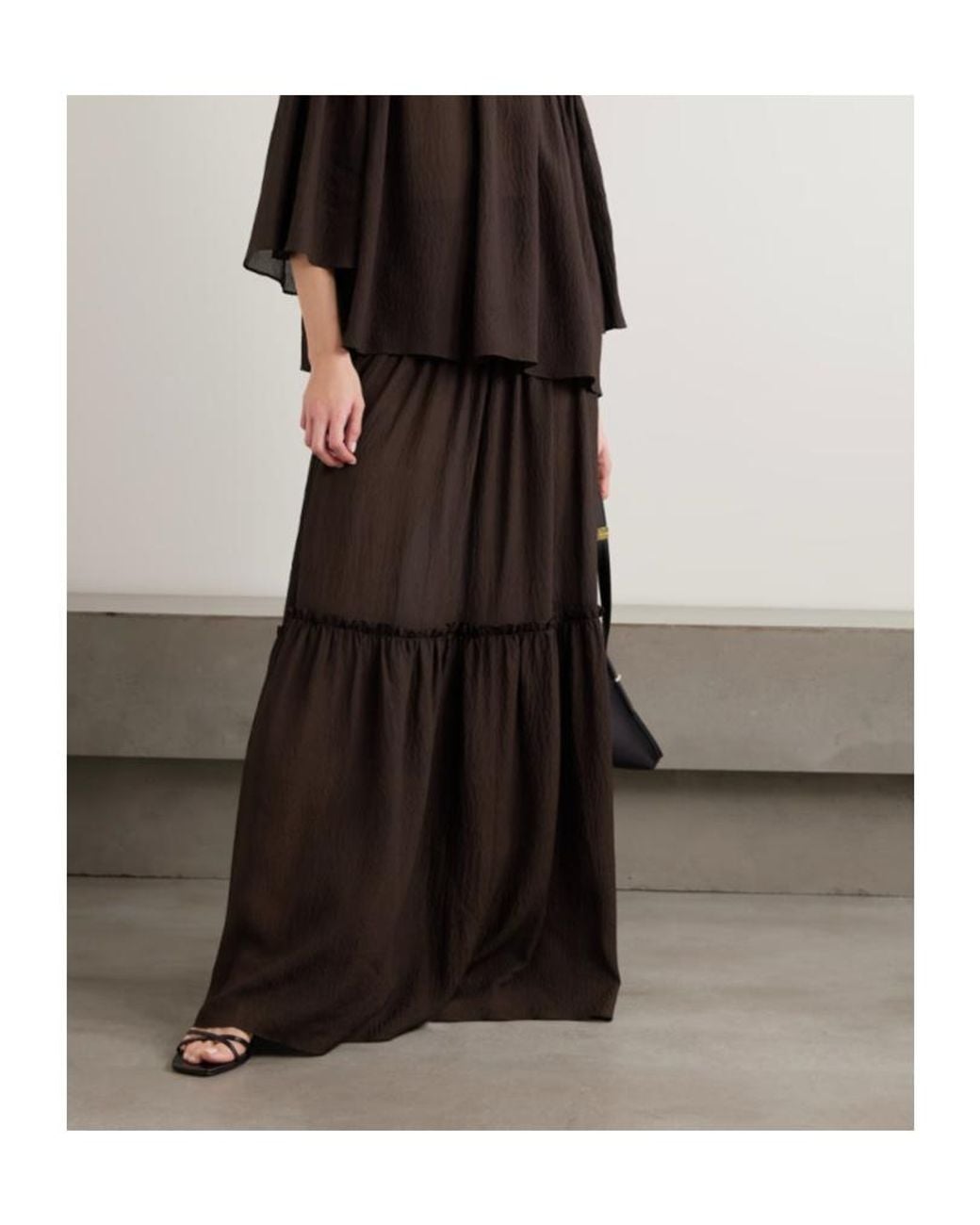 Joseph Brown Folia Shirred Tiered Seersucker Maxi Skirt