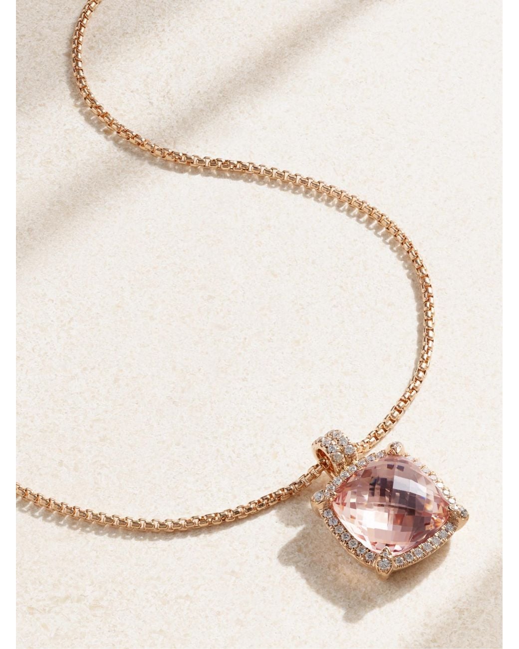 David Yurman Metallic Châtelaine 18-Karat Rose, Morganite And Diamond Necklace