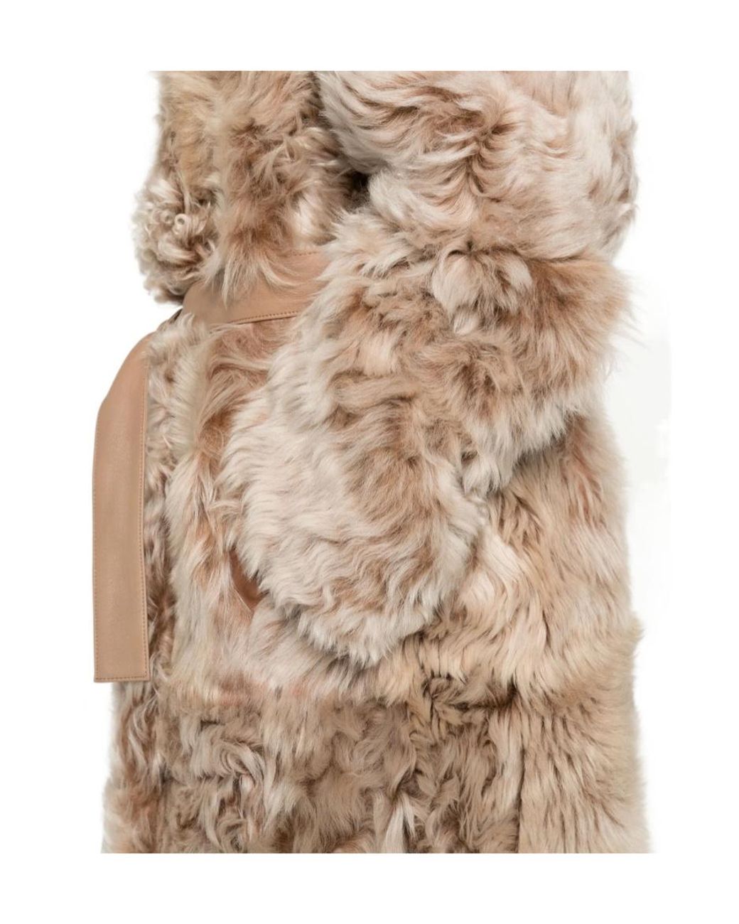 Yves Salomon Natural Shearling Belted Coat