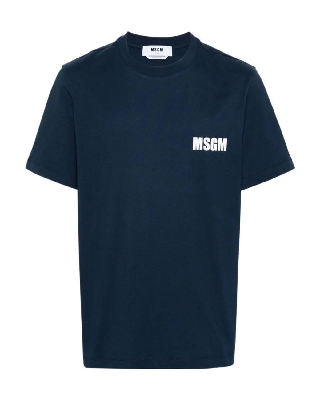 MSGM Blue Logo Printed Crewneck T-Shirt for men