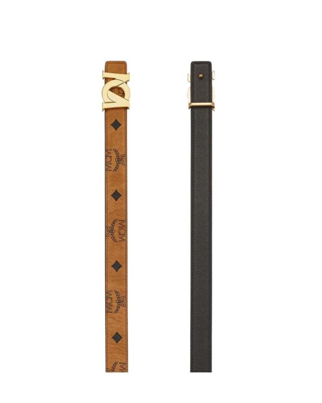 MCM White M-Art Logo Plaque Buckled Belt
