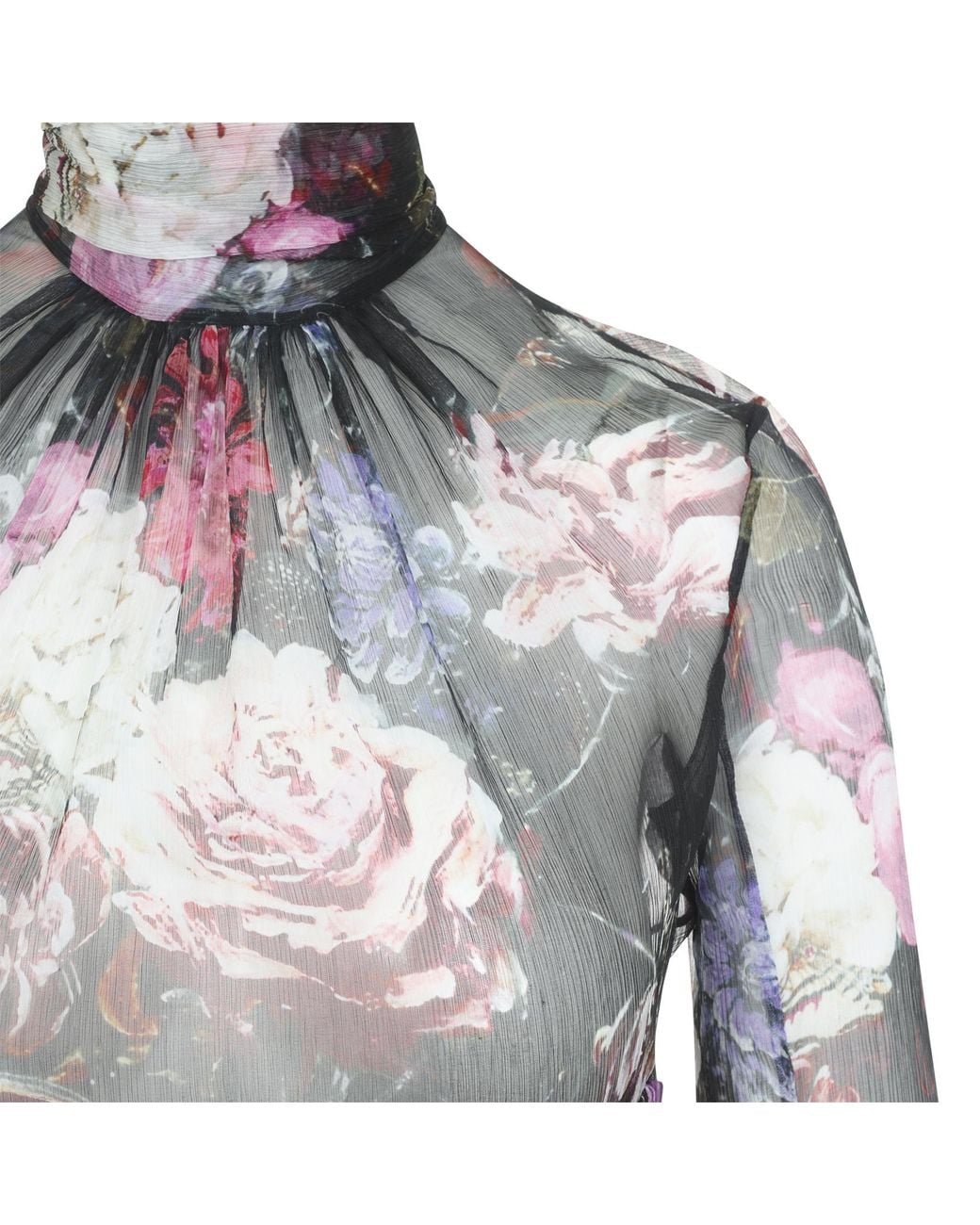 Roberto Cavalli Gray Sheer Floral Ruffled Mini Dress