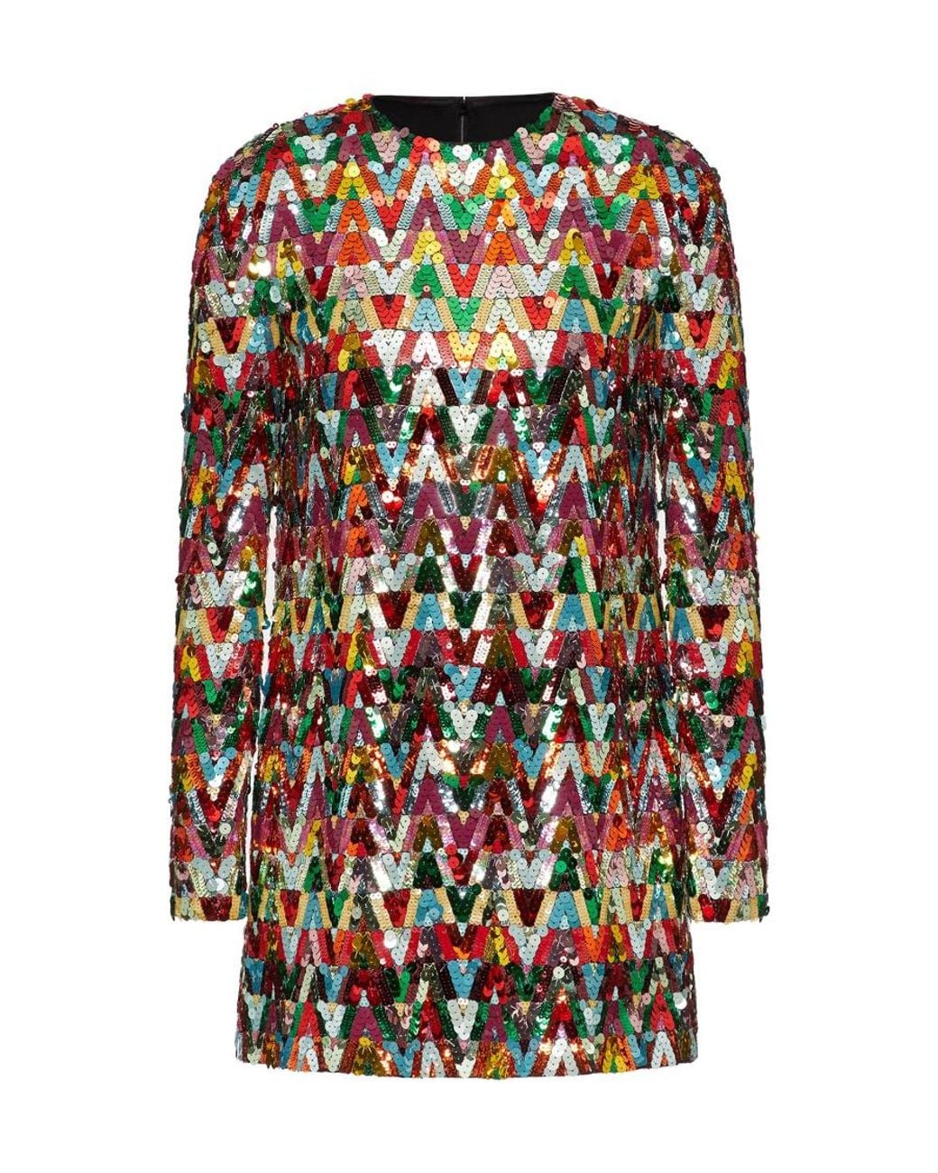 Valentino Multicolor Sequin Embellished Crewneck Dress