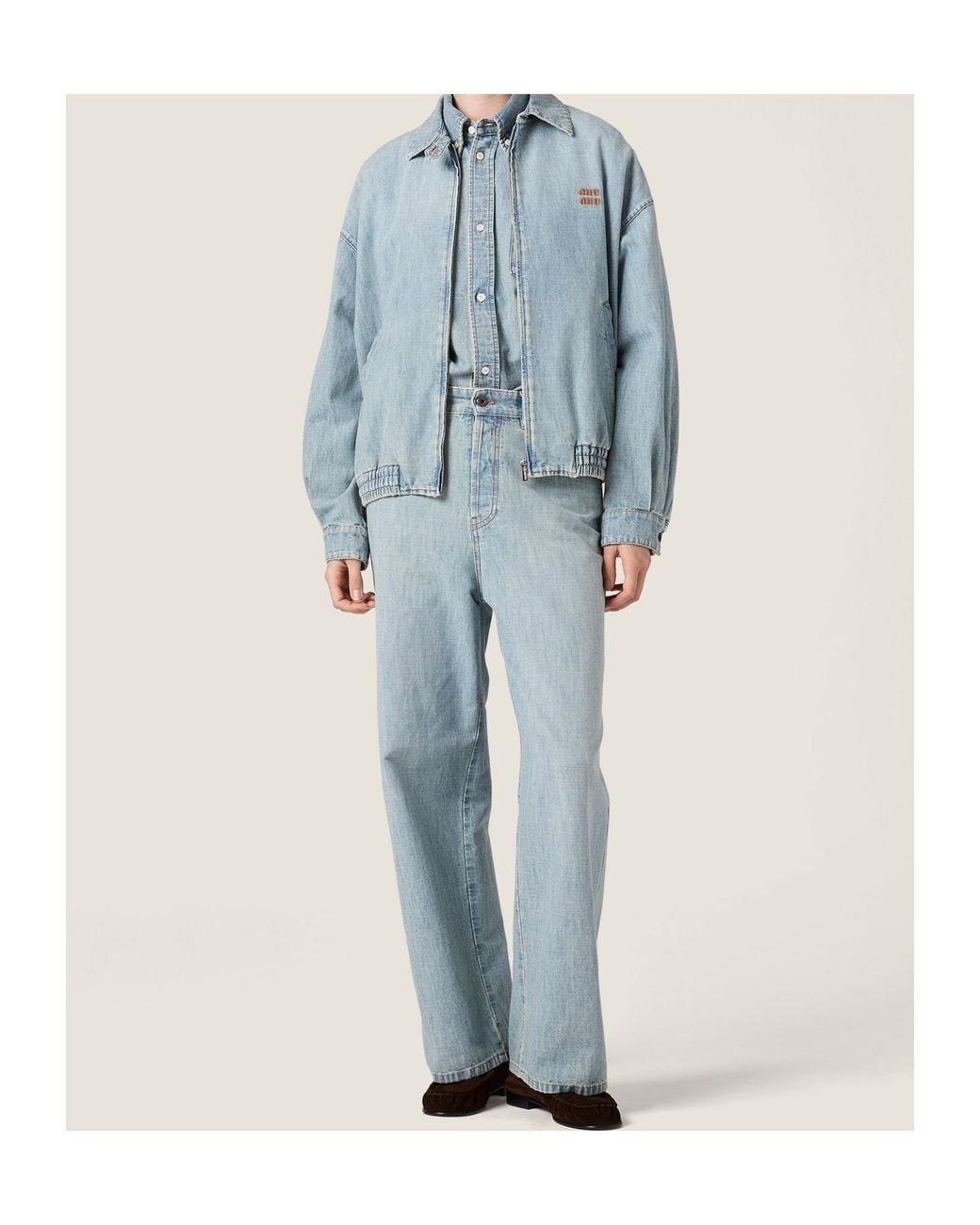 Miu Miu Blue Logo-Detailed Zipped Denim Jacket
