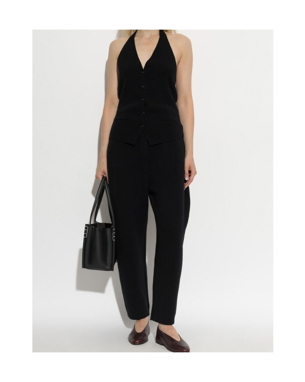 Lisa Yang Black Immy Halterneck Buttoned Top