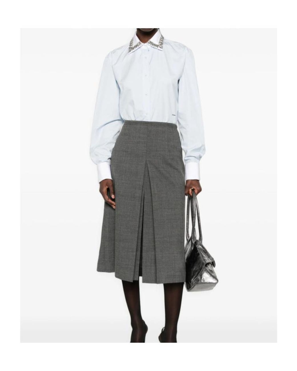 Prada White Embellished Collar Shirt
