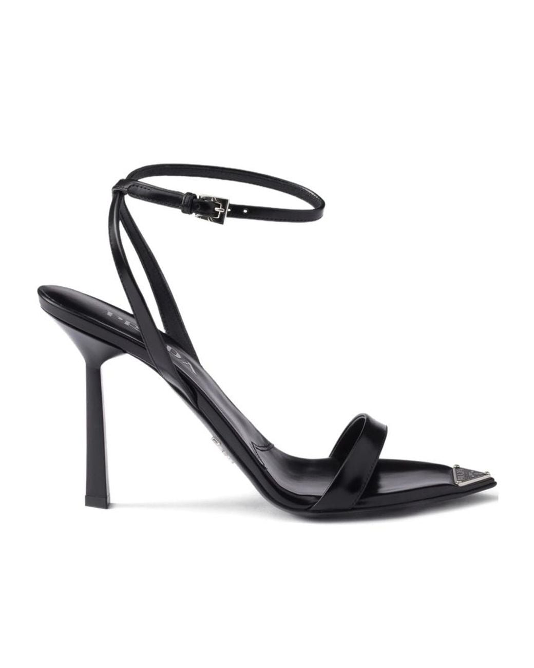 Prada White Triangle-Logo High-Heeled Sandals