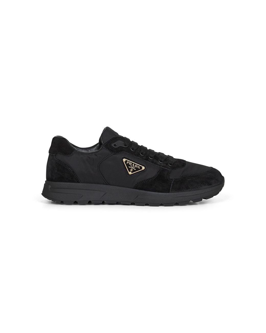 Prada Black Triangle-Logo Lace-Up Sneakers for men