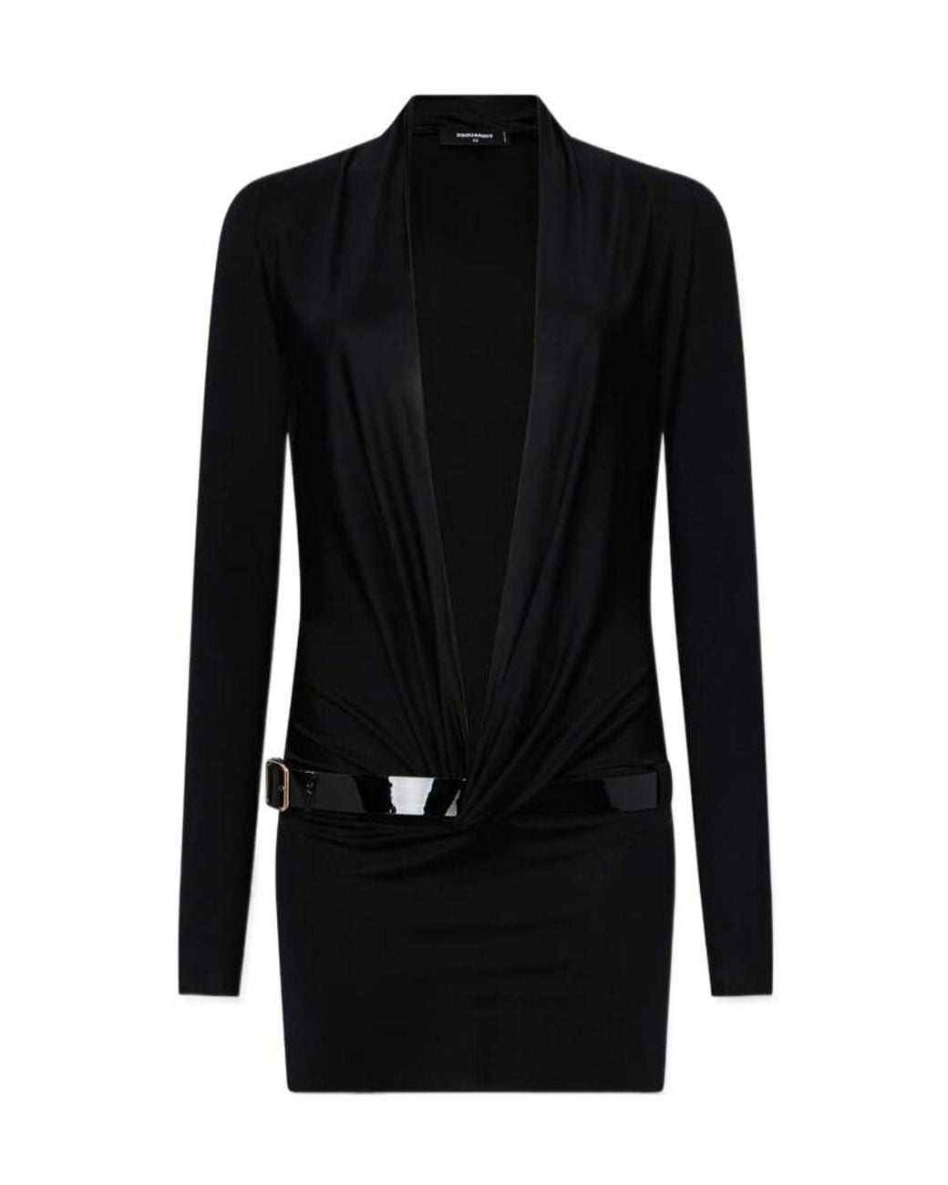 DSquared² Black Deep-Cut Shiny Jersey Dress
