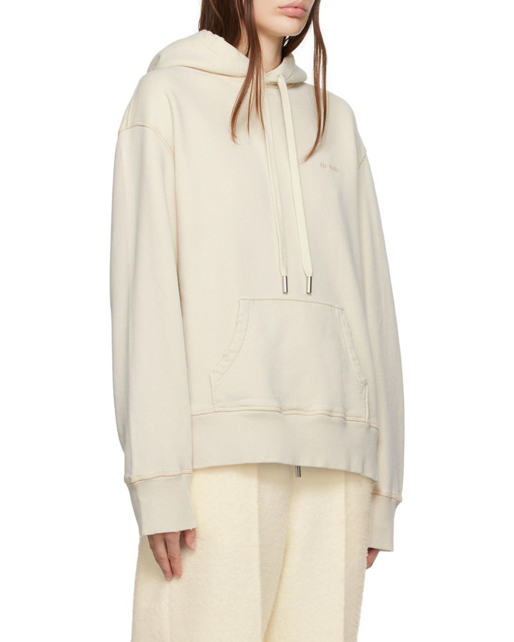 AMI Natural Ami Logo Embroidered Drawstring Hoodie for men