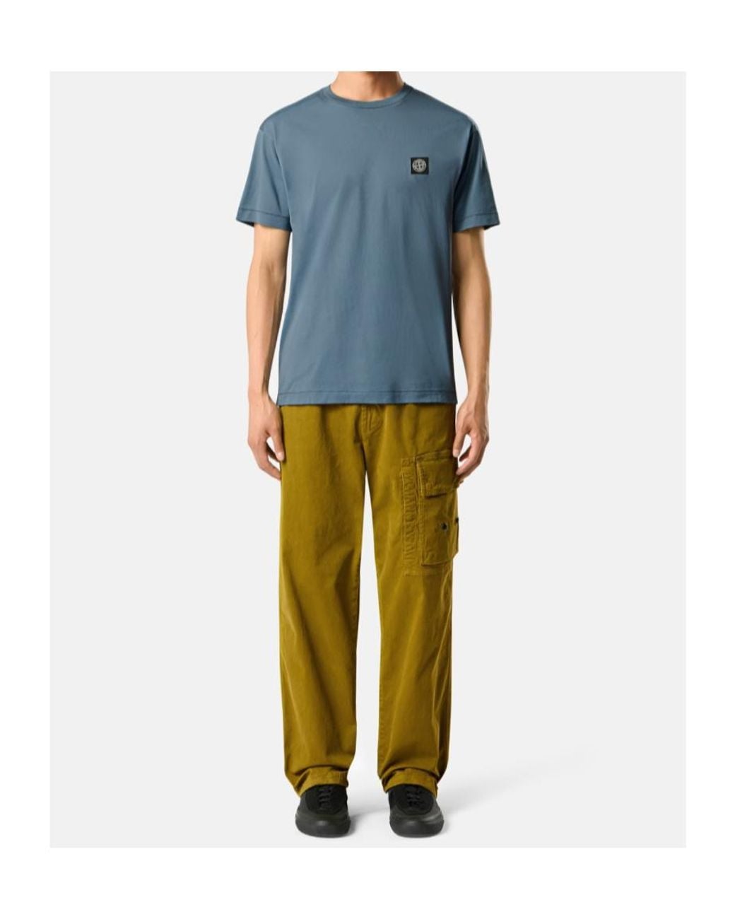 Stone Island Blue Logo-Patch Cotton T-Shirt for men