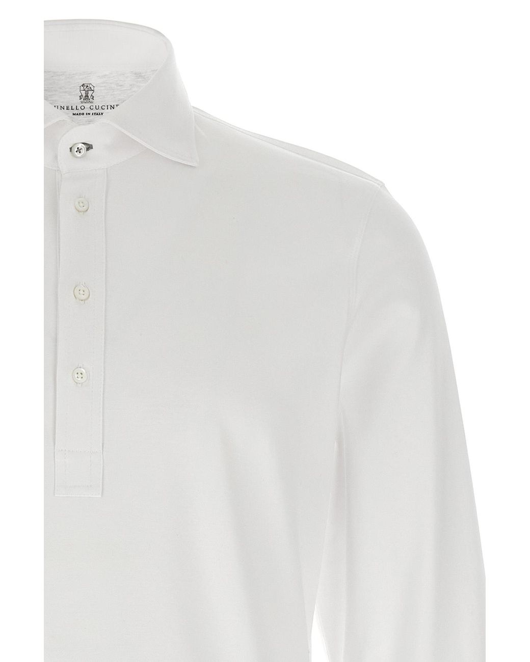 Brunello Cucinelli White Long Sleeved Buttoned Polo Shirt for men