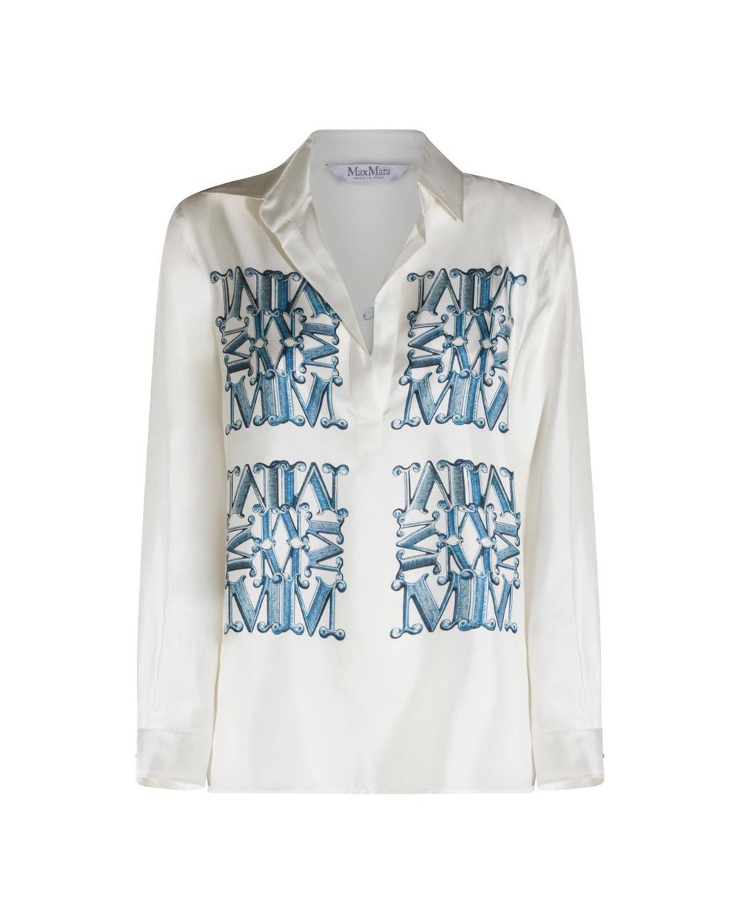 Max Mara Blue Filtro Logo Printed Button-Up Shirt