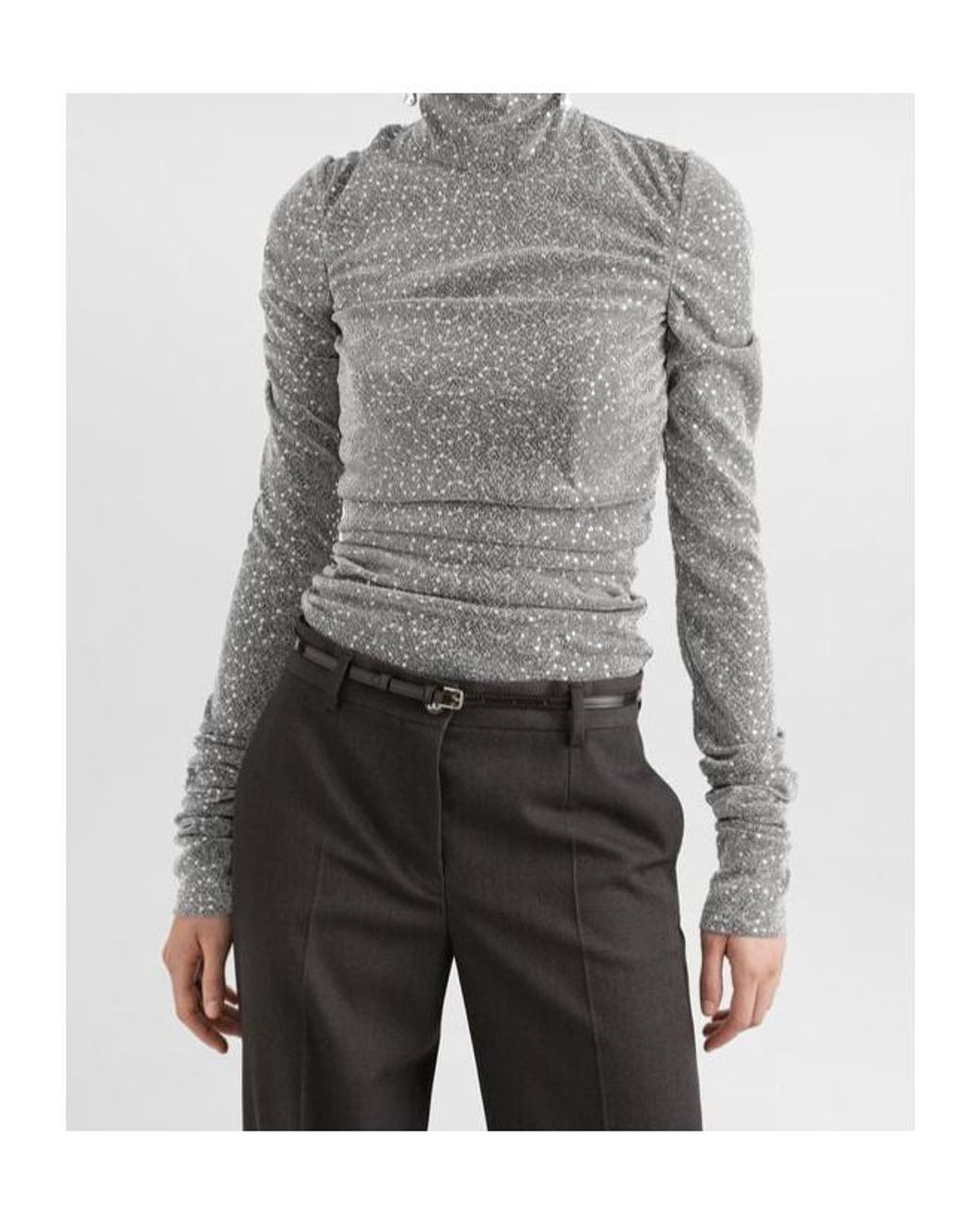 Dolce & Gabbana Gray Draped Sequined Turtle-Neck Top