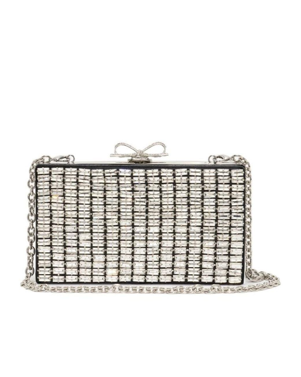 Self-Portrait Black Crystal Bow Clutch Bag