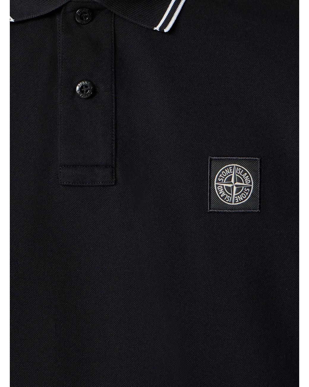 Stone Island Blue Logo Patch Long-Sleeved Polo Shirt for men