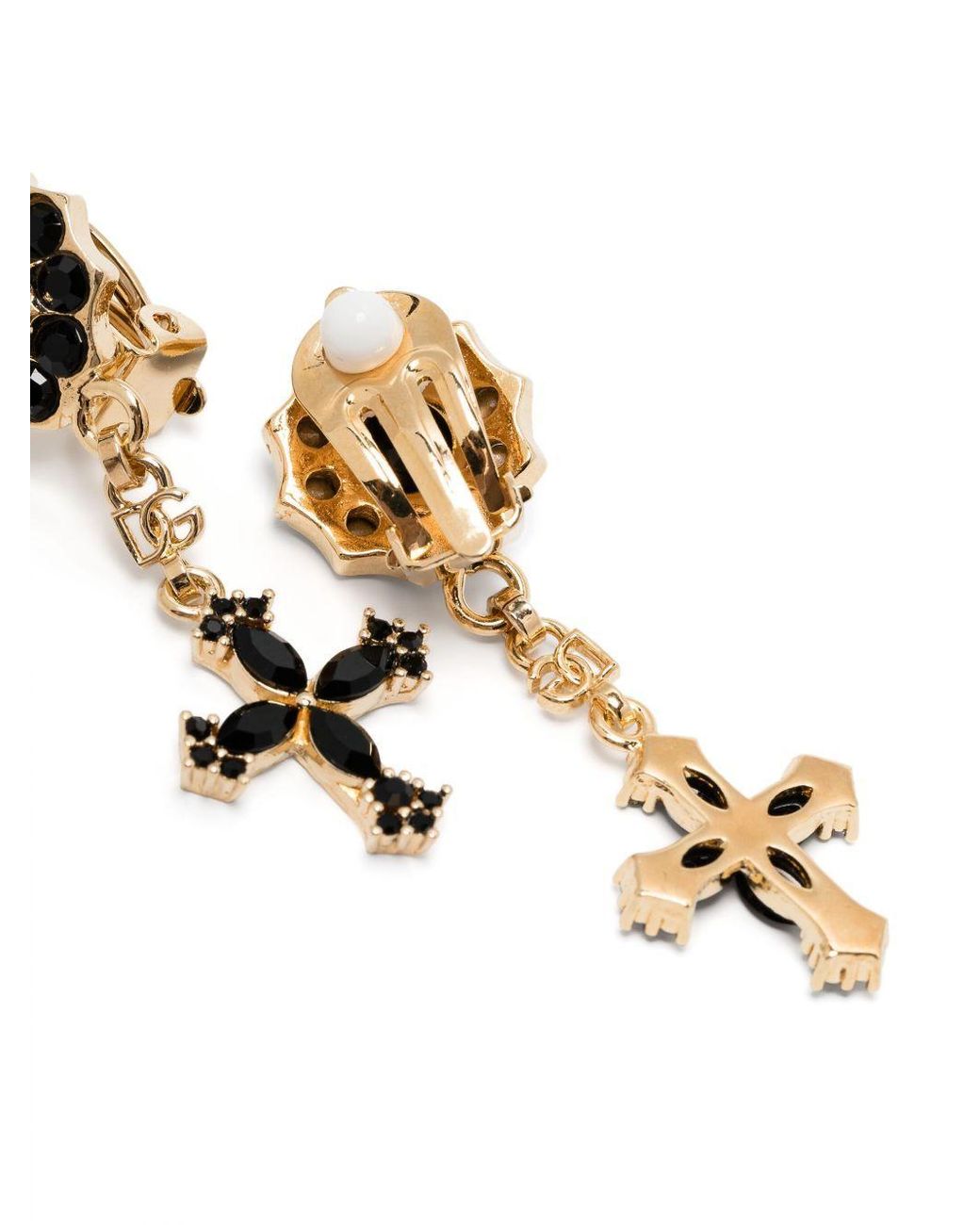 Dolce & Gabbana Black Cross Drop Clip On Earrings