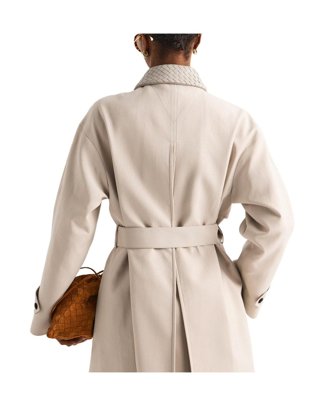 Bottega Veneta Natural Mid-Length Stand-Collar Trench Coat