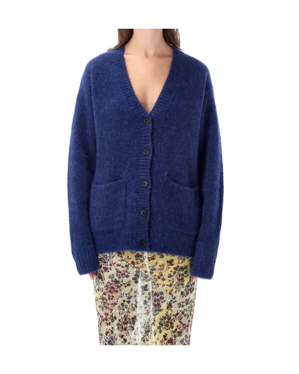 Dries Van Noten Blue V-Neck Button-Up Cardigan