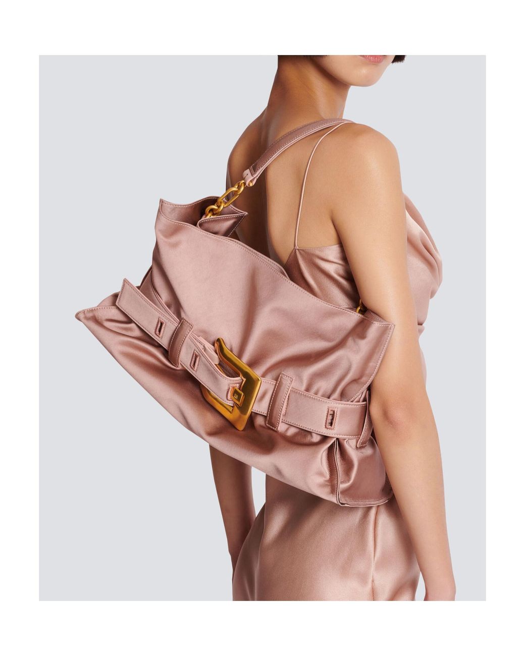 Balmain Pink Satin Anthem Medium Bag