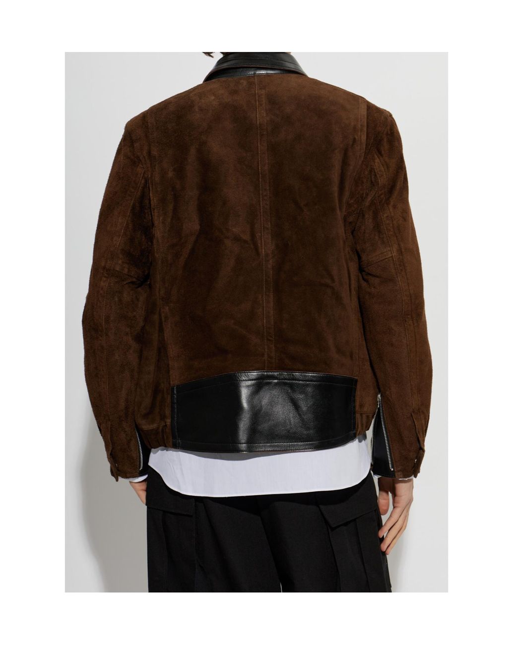 Sacai Brown Long-Sleeve Leather Jacket for men