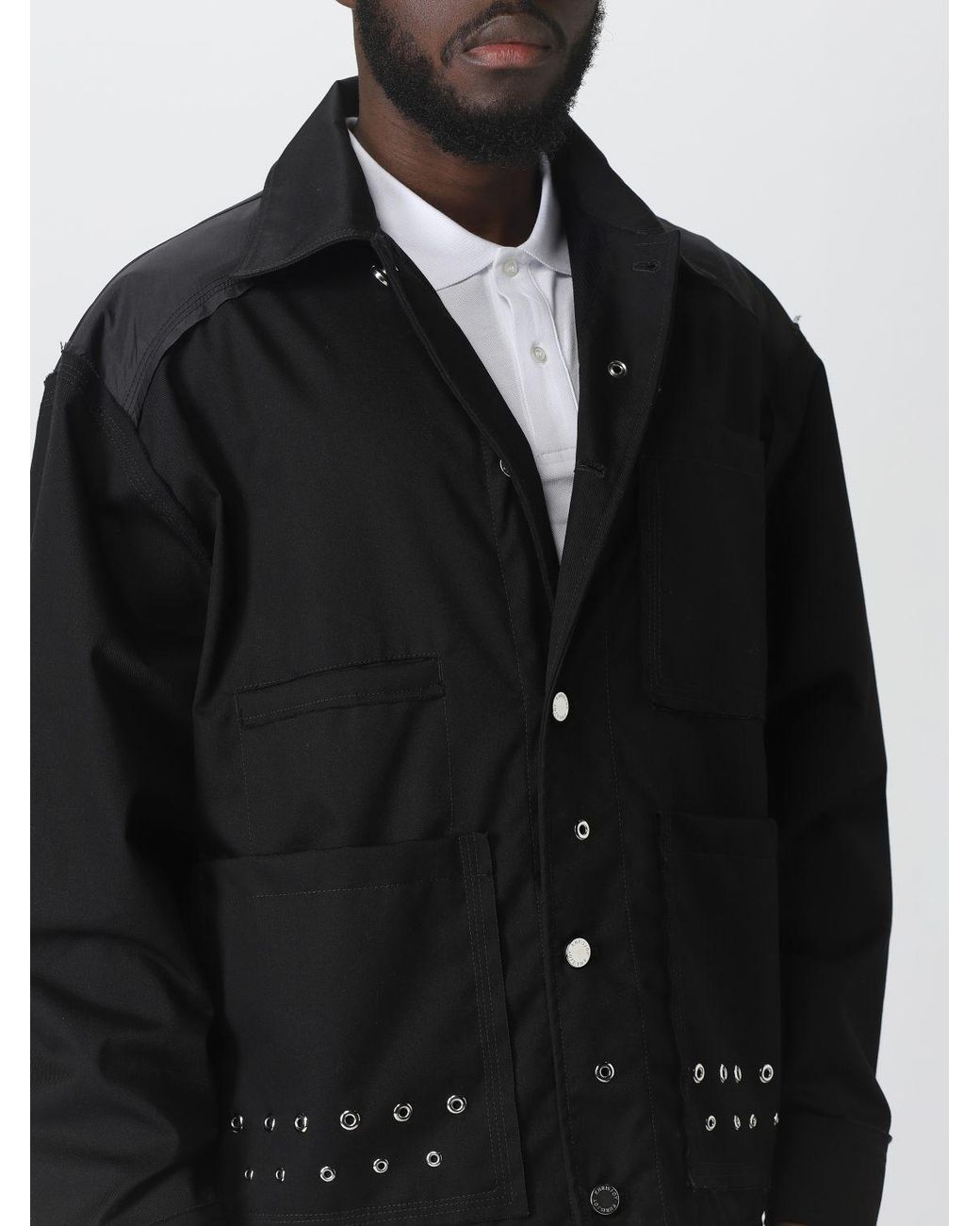 Khrisjoy Black Eyelet-Embellished Military Jacket for men