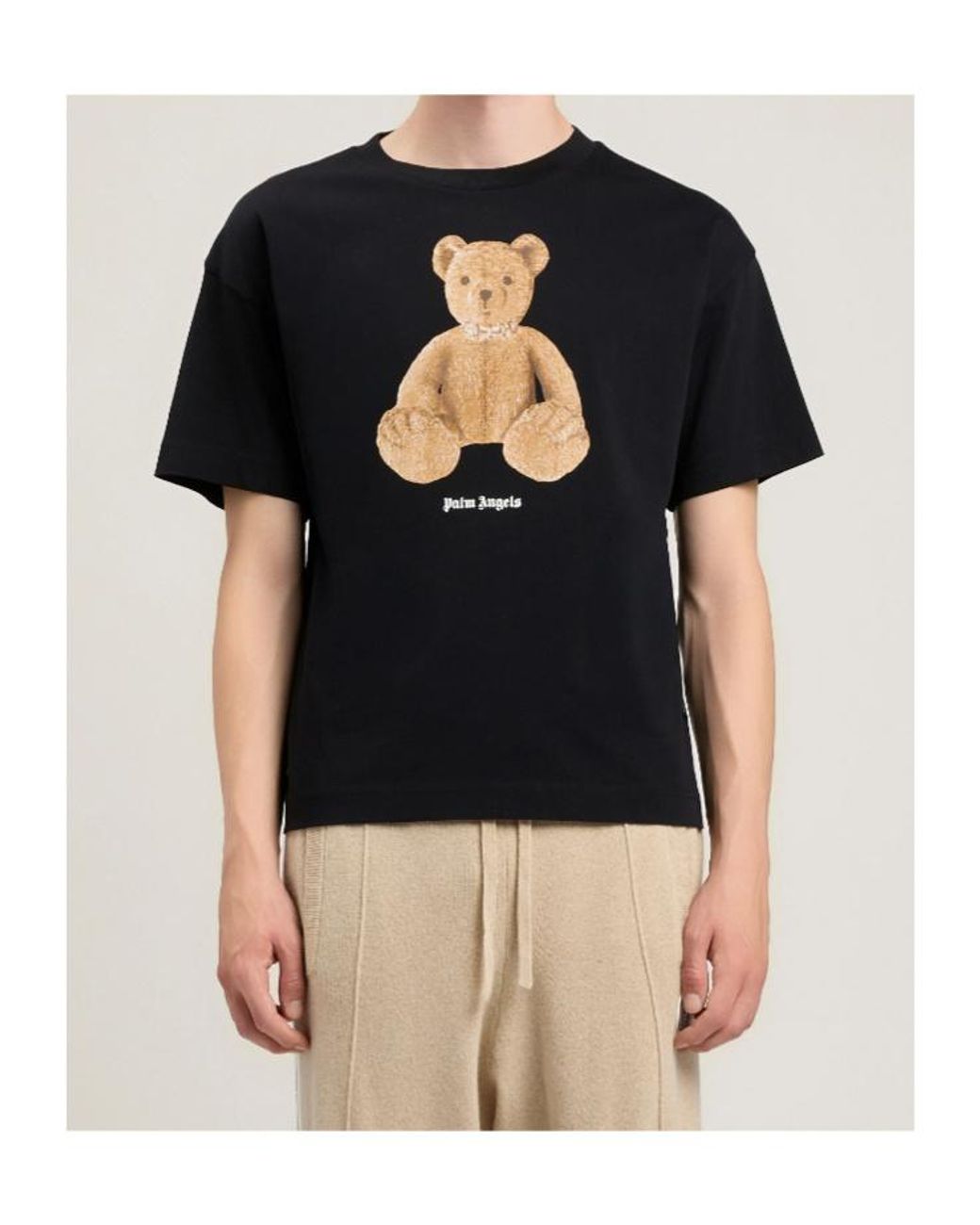 Palm Angels Black Bear Printed Crewneck T-Shirt for men