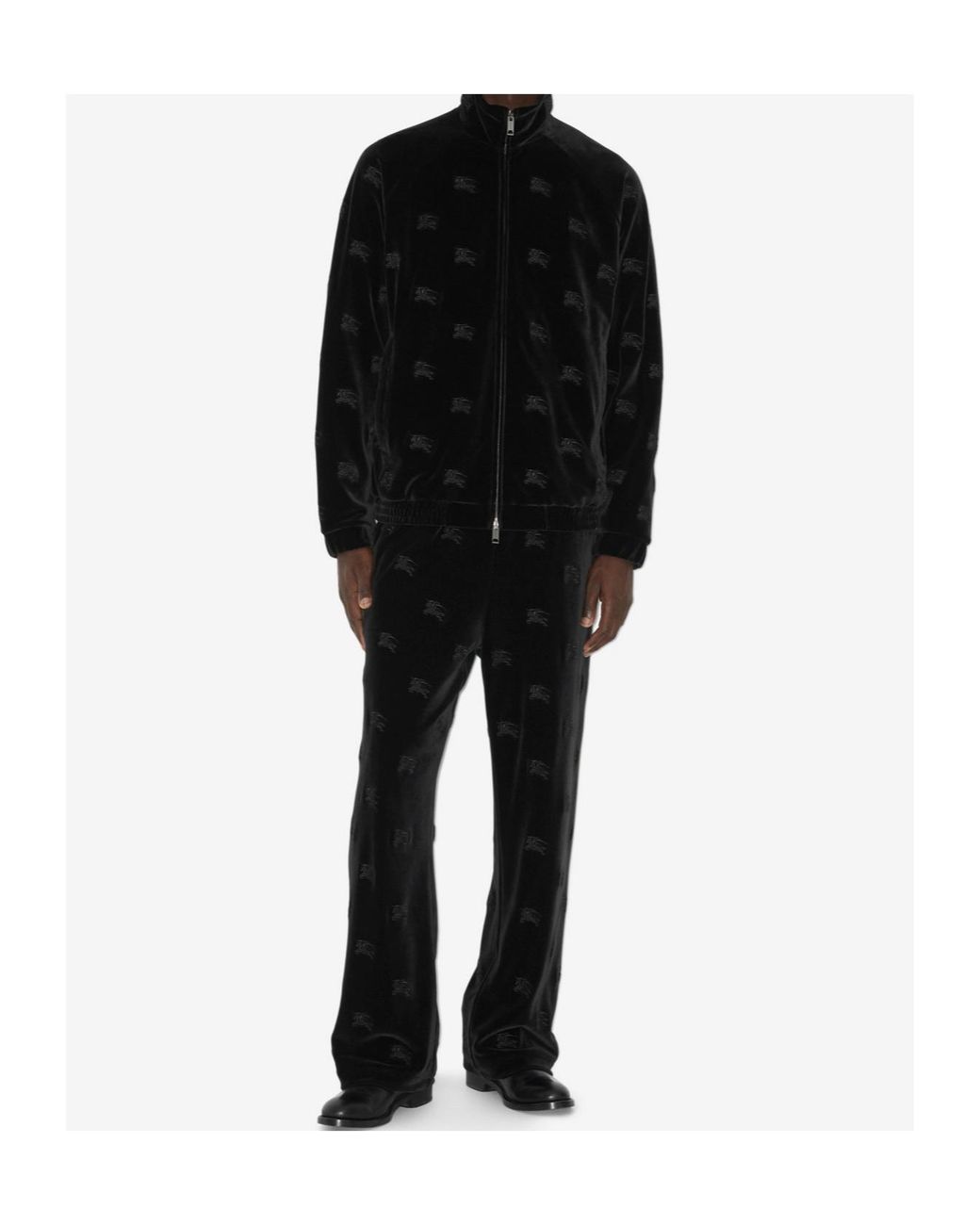Burberry Black Ekd Velvet-Finished High-Neck Zipped Sweatshirt for men