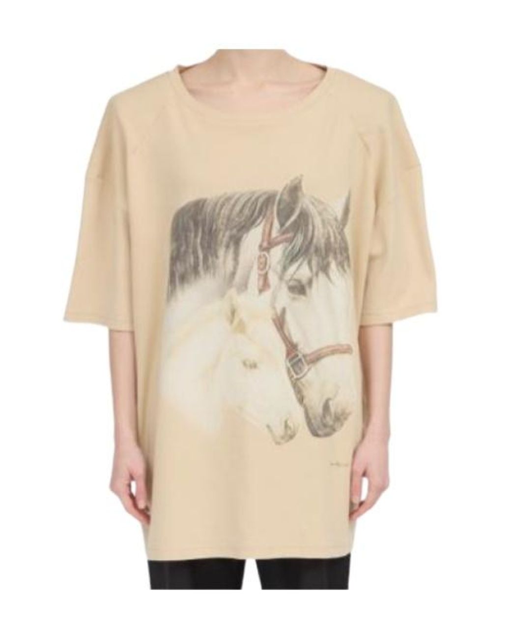 MM6 by Maison Margiela Natural Horse-Portrait Short-Sleeve T-Shirt