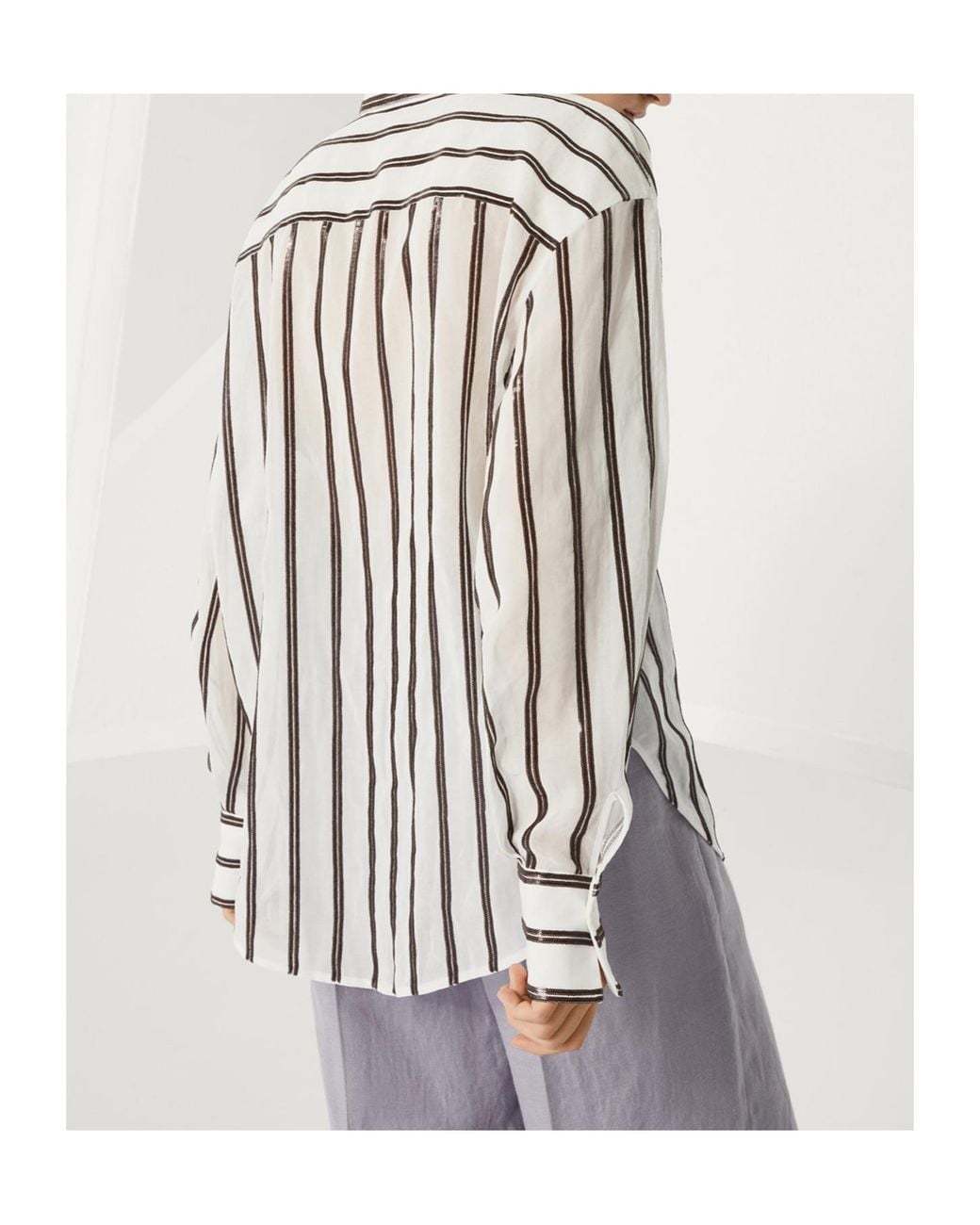 Brunello Cucinelli White Sequin Embellished Long-Sleeved Shirt
