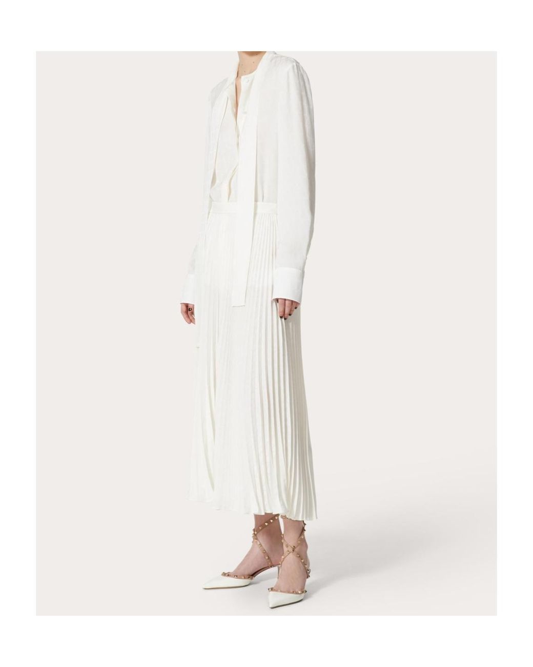 Valentino White Jacquard Iconographe Pleated Skirt