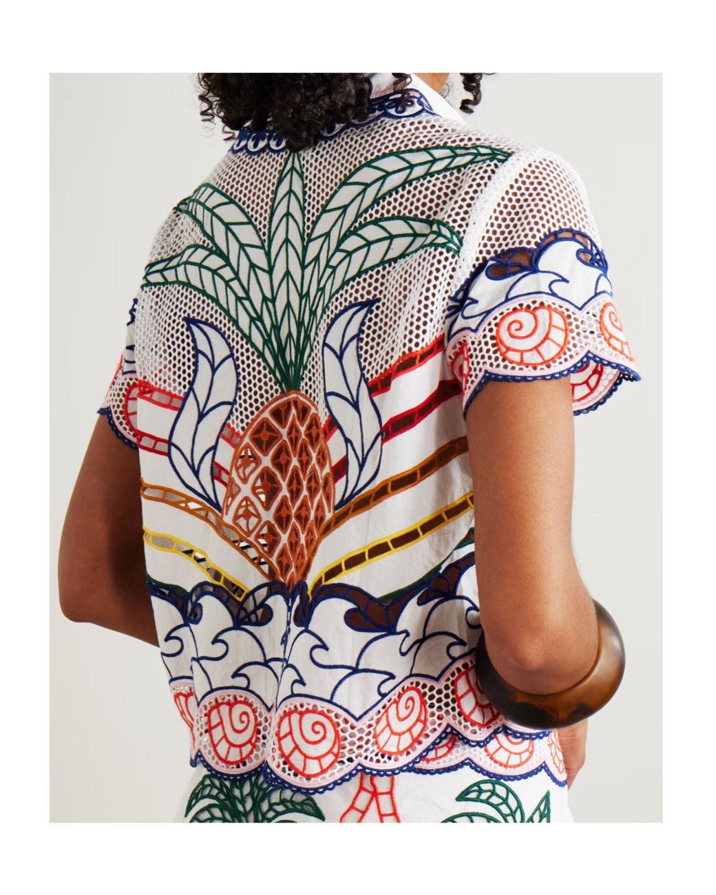 Farm Rio White Scalloped Embroidered Shirt