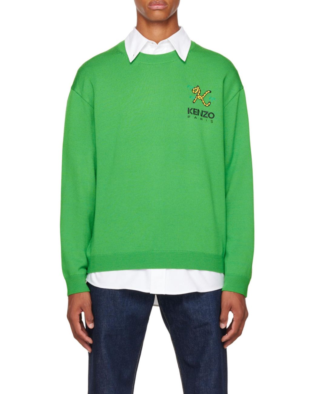 KENZO Green Logo Embroidered Crewneck Sweater for men
