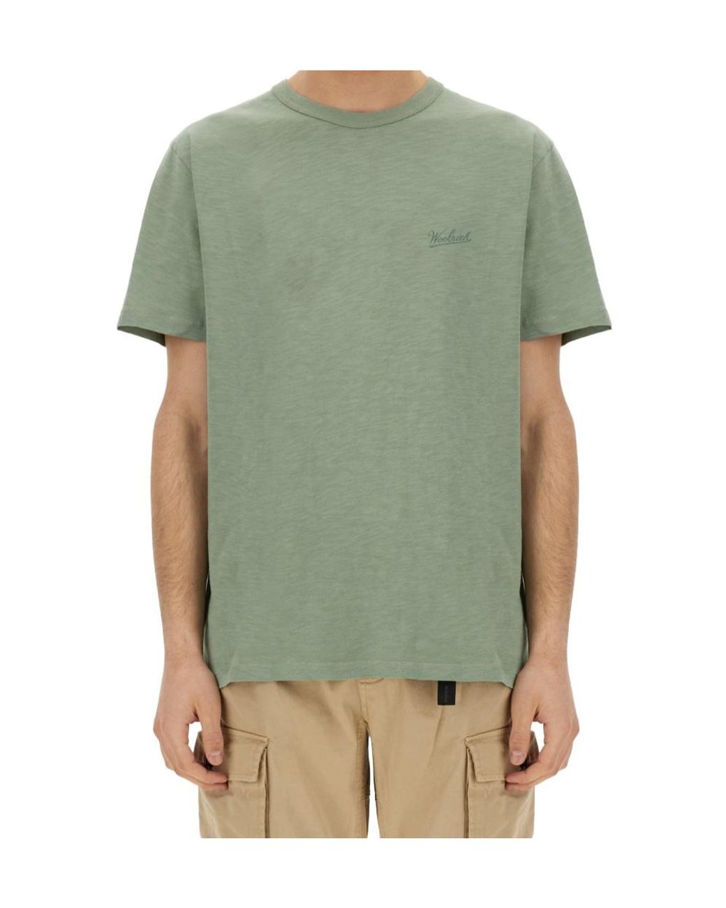 Woolrich Green Logo-Embroidered Crewneck T-Shirt for men