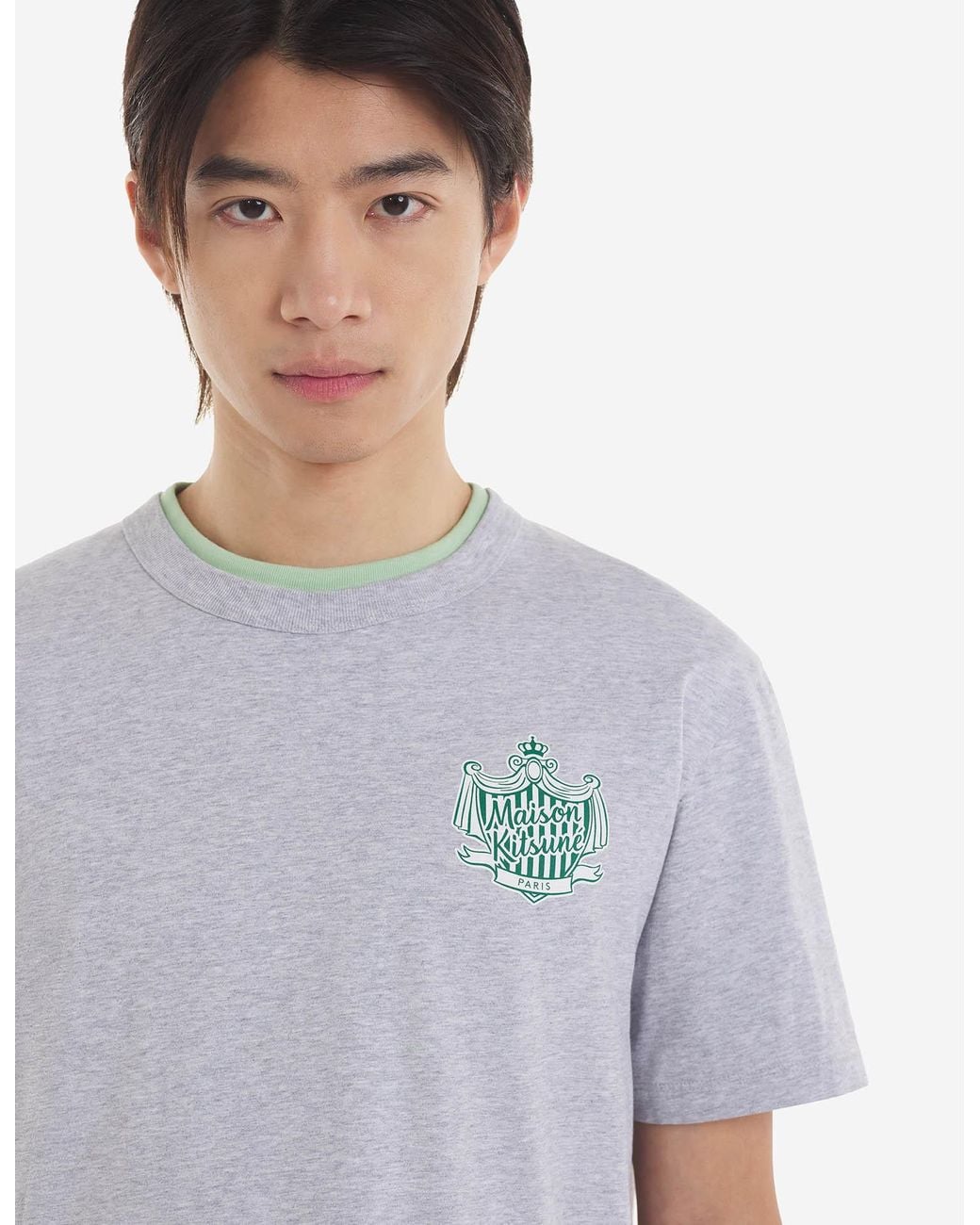 Maison Kitsuné Gray Logo-Print Cotton T-Shirt for men