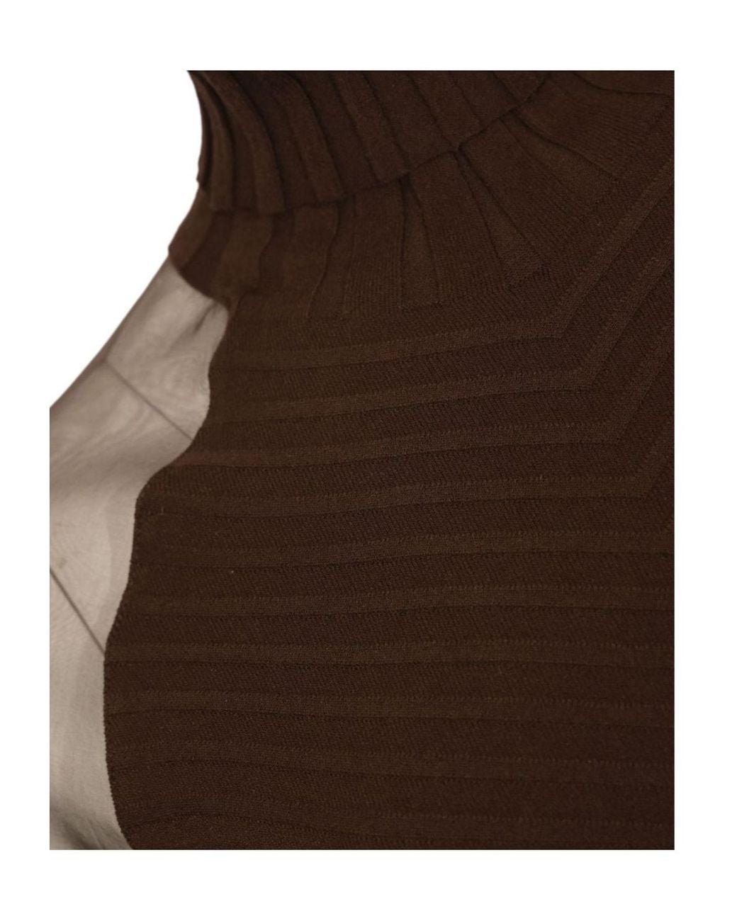 D.exterior Brown Sheer-Sleeve Turtleneck Knitted Sweater