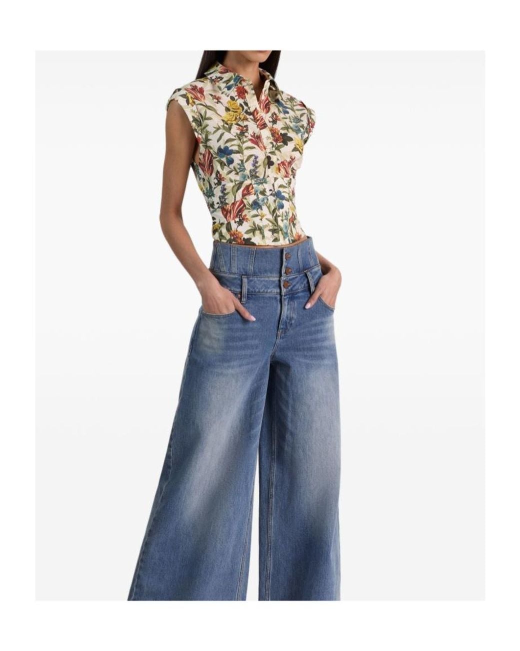 Alice + Olivia Metallic Kim Floral-Print Corset Top