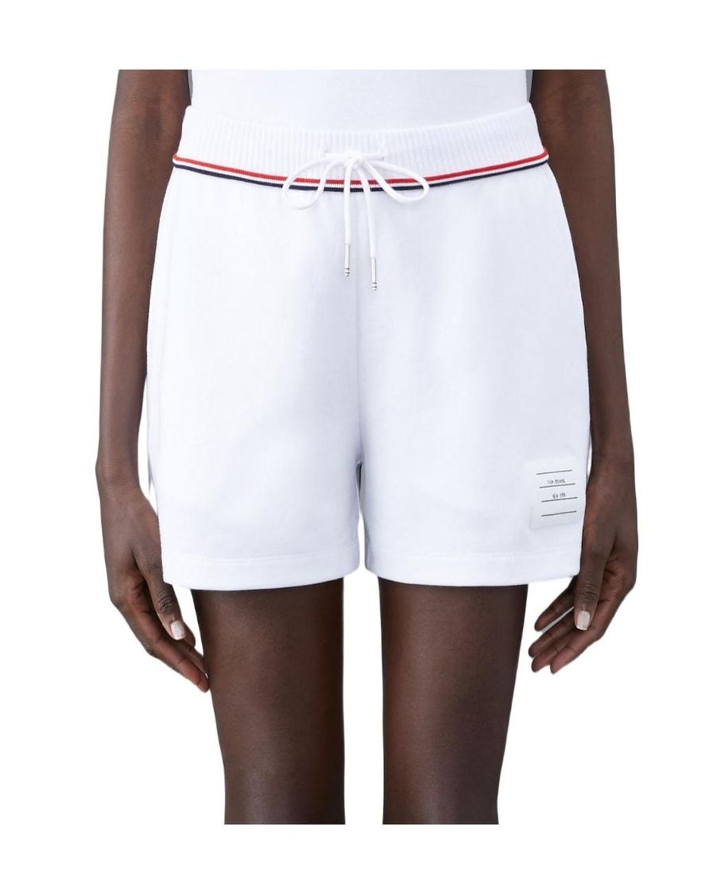 Thom Browne White Logo Patch Drawstring Shorts